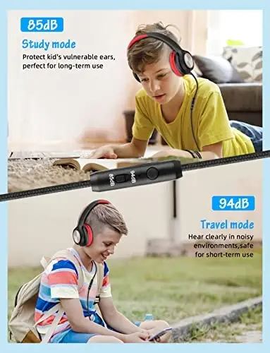 Voopwink Kids Headphones with Microphone, Wired Over Ear Headsets with Limited Volume 85dB/ 94dB for Boys Girls Teens Children Online School/Travel/iPad/Tablet/Cellphone - 4