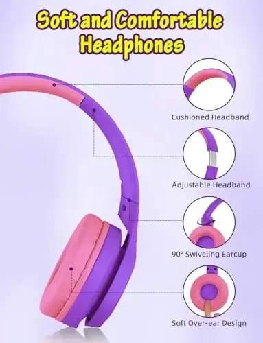 Voopwink Kids Headphones with Microphone, Wired Over Ear Headsets with Limited Volume 85dB/ 94dB for Boys Girls Teens Children Online School/Travel/iPad/Tablet/Cellphone - 5