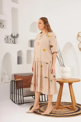 Воротник и вышивка Деталь Большой размер Платье Норка - 8