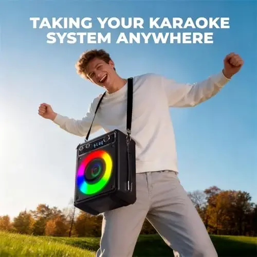 VOSOCO Karaoke Machine, Portable Bluetooth Karaoke Speaker with 2 Wireless Microphones, PA System for Adults Kids with LED Lights, Supports FM/AUX/USB/TF for Home Party - 6