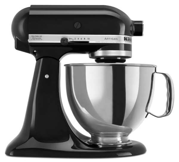 Восстановленный KitchenAid RRK150 5-квартовый стационарный миксер серии Artisan с наклонной головкой, черный оникс (восстановленный) - 1