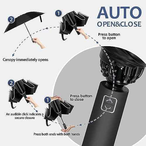 VOUUY 2-Pack Travel Umbrella, Unbreakable 10 RIBS Umbrella, Windproof Umbrellas for Rain & Sun, Automatic, Foldable Reverse Rain Umbrella for Women Men - 3