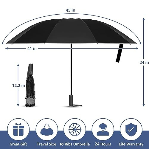 VOUUY 2-Pack Travel Umbrella, Unbreakable 10 RIBS Umbrella, Windproof Umbrellas for Rain & Sun, Automatic, Foldable Reverse Rain Umbrella for Women Men - 6