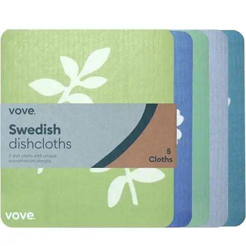 Vove Swedish Dishcloths 5-Pack, Botanical Garden - FSC Certified Cellulose & Cotton, Oeko-TEX Standard 100, Reusable Washable Kitchen Cleaning Cloths, Eco Friendly Floral Design 