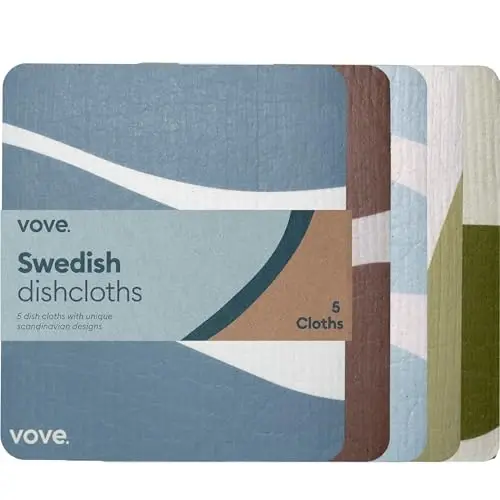 Vove Swedish Dishcloths 5-Pack, Modern Abstract - FSC Certified Cellulose & Cotton, Oeko-TEX Standard 100, Reusable Washable Kitchen Cleaning Cloths, Eco Friendly Floral Design - 1