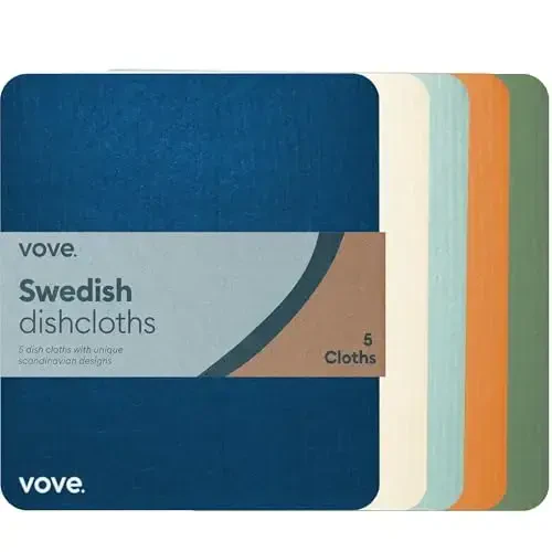 Vove Swedish Dishcloths 5-Pack, Coastal Calm - FSC Certified Cellulose & Cotton, Oeko-TEX Standard 100, Reusable Washable Kitchen Cleaning Cloths, Eco Friendly - Vove