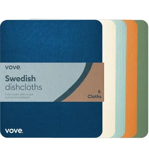 Vove Swedish Dishcloths 5-Pack, Coastal Calm - FSC Certified Cellulose & Cotton, Oeko-TEX Standard 100, Reusable Washable Kitchen Cleaning Cloths, Eco Friendly - 1