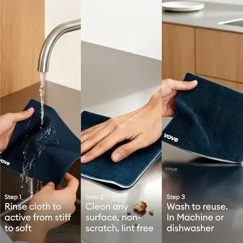 Vove Swedish Dishcloths 5 Pack | Многоразовые бумажные полотенца | Экологичные чистящие салфетки | Дизайнерские принты | Впитывающая натуральная целлюлоза и хлопок | Экологичная кухонная губка | Моющиеся - 7