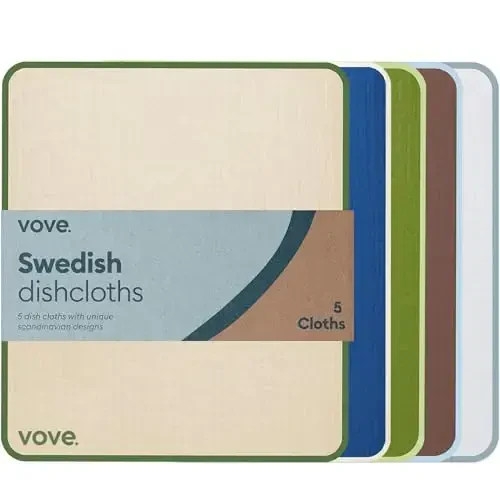 Vove Swedish Dishcloths 5 Pack | Reusable Paper Towels | Eco-Friendly Cleaning Cloths | Designer Prints | Absorbent Natural Cellulose & Cotton | Sustainable Kitchen Sponge Cloth | Washable - Vove