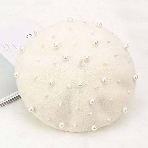 Vpang Women's Wool Berets Sweet French Pearl Beaded Beret Cap Winter Hat Knitted Beanie Hat for Girls - 3