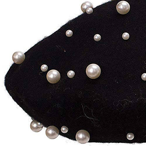 Vpang Women's Wool Berets Sweet French Pearl Beaded Beret Cap Winter Hat Knitted Beanie Hat for Girls - 6