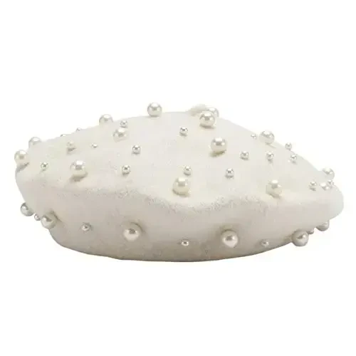 VPang Women's Wool Berets Sweet French Pearl Beaded Beret Cap Winter Hat Knitted Beanie Hat for Girls - 3