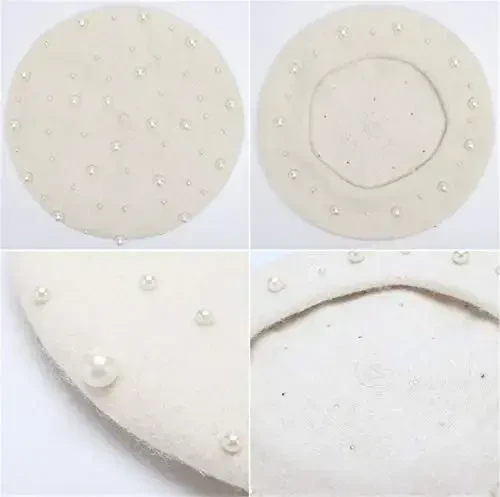 VPang Women's Wool Berets Sweet French Pearl Beaded Beret Cap Winter Hat Knitted Beanie Hat for Girls - 4