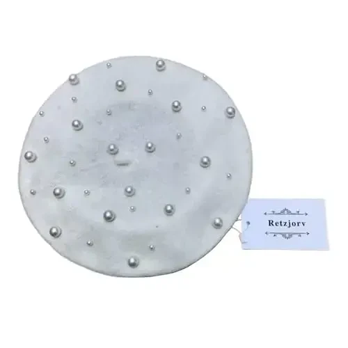 VPang Women's Wool Berets Sweet French Pearl Beaded Beret Cap Winter Hat Knitted Beanie Hat for Girls - 7