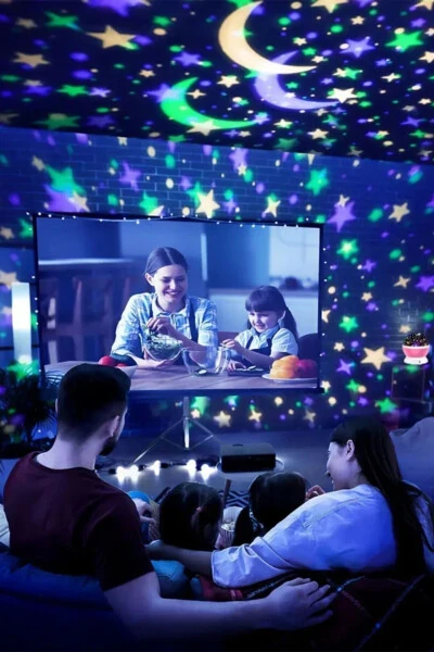 Вращающийся проекционный ночник с отражением неба с луной и звездами - розовый для детской - 7