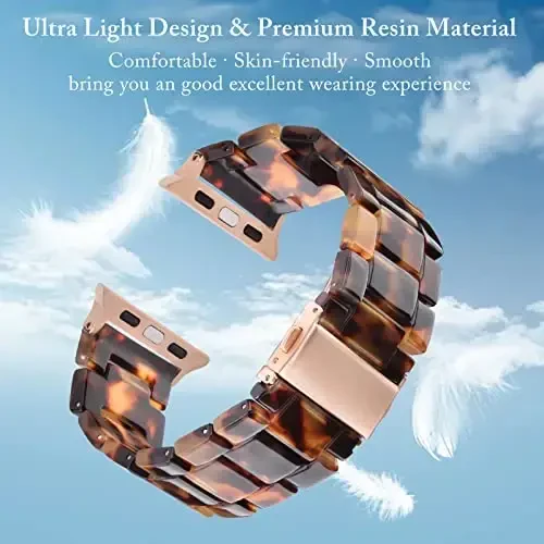 V.R.HOPE Apple Watch Band 42mm 44mm 45mm ayollar erkaklar bilan mos, sozlanishi mumkin bo'lgan engil qatron tasma, iWatch Series SE 7 6 5 4 3 2 1-Tortoiseshell uchun zanglamaydigan po'latdan yasalgan tokali almashtirish - 3