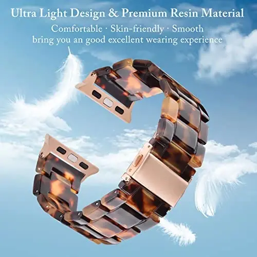 V.R.HOPE Apple Watch Band 42mm 44mm 45mm ayollar erkaklar bilan mos, sozlanishi mumkin bo'lgan engil qatron tasma, iWatch Series SE 7 6 5 4 3 2 1-Tortoiseshell uchun zanglamaydigan po'latdan yasalgan tokali almashtirish - 3