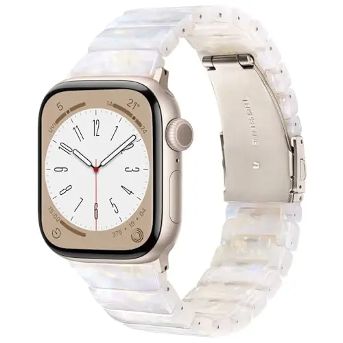 V.R.HOPE Apple Watch Band for Series 11/10/9/8/7 38mm 40mm 41mm 42mm Fashion Lightweight Resin Dressy Strap for Women Bracelet Compatible with iWatch 6/5/4/3/2/1/SE (Fluorescent White-Starlight) - 1