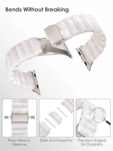 V.R.HOPE Apple Watch Band for Series 11/10/9/8/7 38mm 40mm 41mm 42mm Fashion Lightweight Resin Dressy Strap for Women Bracelet Compatible with iWatch 6/5/4/3/2/1/SE (Fluorescent White-Starlight) - 3