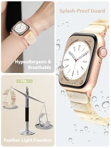 V.R.HOPE Apple Watch Band for Series 11/10/9/8/7 38mm 40mm 41mm 42mm Fashion Lightweight Resin Dressy Strap for Women Bracelet Compatible with iWatch Series 6/5/4/3/2/1/SE (Beige) - 2
