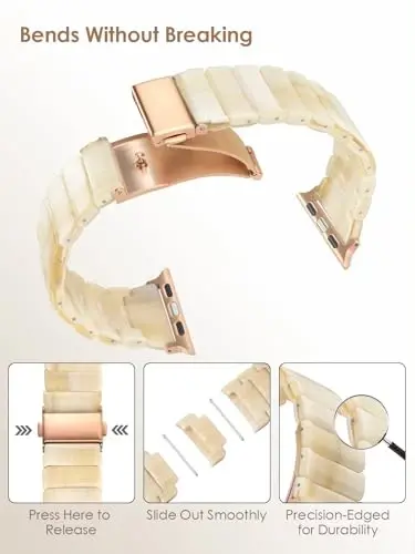 V.R.HOPE Apple Watch Band for Series 11/10/9/8/7 38mm 40mm 41mm 42mm Fashion Lightweight Resin Dressy Strap for Women Bracelet Compatible with iWatch Series 6/5/4/3/2/1/SE (Beige) - 3