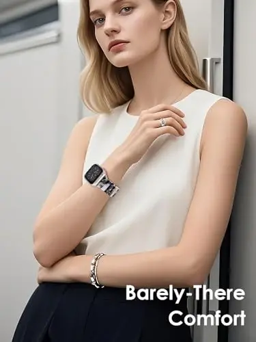 V.R.HOPE Apple Watch Band for Series 11/10/9/8/7 38mm 40mm 41mm 42mm Fashion Lightweight Resin Dressy Strap for Women Bracelet Compatible with iWatch Series 6/5/4/3/2/1/SE (Black Floral-Starlight) - 5