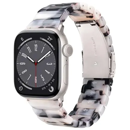 V.R.HOPE Apple Watch Band for Series 11/10/9/8/7 38mm 40mm 41mm 42mm Fashion Lightweight Resin Dressy Strap for Women Bracelet Compatible with iWatch Series 6/5/4/3/2/1/SE (Black Floral-Starlight) - 1