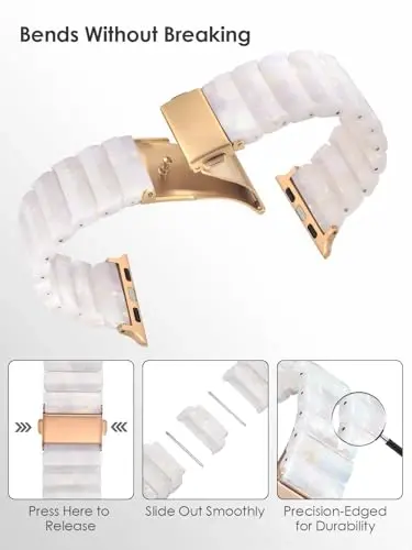 V.R.HOPE Apple Watch Band for Series 11/10/9/8/7 38mm 40mm 41mm 42mm Fashion Lightweight Resin Dressy Strap for Women Bracelet Compatible with iWatch Series 6/5/4/3/2/1/SE (Fluorescent White) - 3