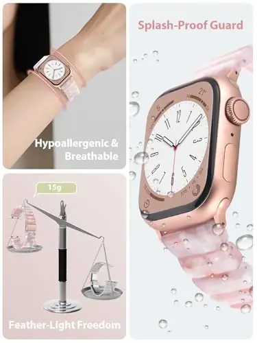 V.R.HOPE Apple Watch Band for Series 11/10/9/8/7 38mm 40mm 41mm 42mm Fashion Lightweight Resin Dressy Strap for Women Bracelet Compatible with iWatch Series 6/5/4/3/2/1/SE (Pinkish Brown) - V.R.HOPE (1)