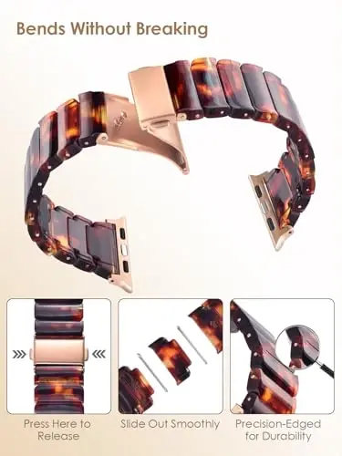 V.R.HOPE Apple Watch Band for Series 11/10/9/8/7 38mm 40mm 41mm 42mm Fashion Lightweight Resin Dressy Strap for Women Bracelet Compatible with iWatch Series 6/5/4/3/2/1/SE (Tortoiseshell) - 3