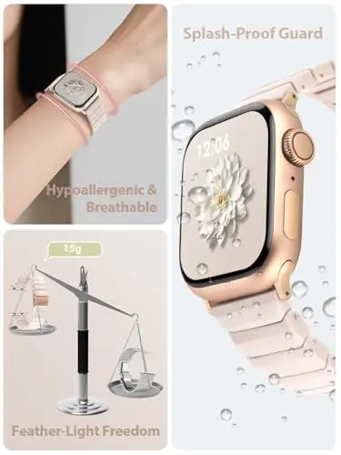 V.R.HOPE Apple Watch Band for Series 11/10/9/8/7 38mm 40mm 41mm 42mm Fashion Lightweight Resin Dressy Strap for Women Bracelet Compatible with iWatch Series 6/5/4/3/2/1/SE（Oatmeal） - 2