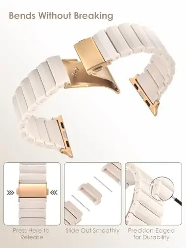 V.R.HOPE Apple Watch Band for Series 11/10/9/8/7/Ultra3 46mm45mm44mm42mm49mm Fashion Lightweight Resin Dressy Strap for Women Bracelet Compatible with iWatch Series 6/5/4/3/2/1/SE（Oatmeal） - 3