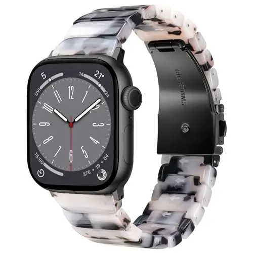 V.R.HOPE Apple Watch Kordon, Seri 11/10/9/8/7/Ultra3 46mm 45mm 44mm 42mm 49mm, Kadınlar için Moda Hafif Reçine Şık Kayış, iWatch Seri 6/5/4/3/2/1/SE ile Uyumlu (Siyah Çiçekli) - 1