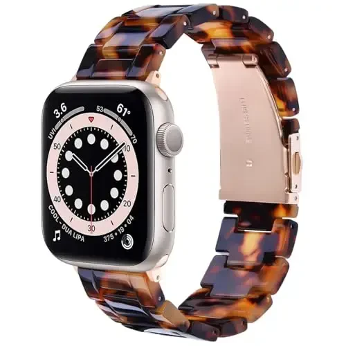 V.R.HOPE Compatible With Apple Watch Band 42mm 44mm 45mm Women Men, Adjustable Lightweight Resin Strap with Stainless Steel Buckle Replacement for iWatch Series SE 7 6 5 4 3 2 1-Tortoiseshell 