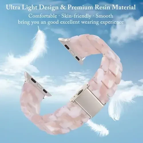 V.R.HOPE Ayollar uchun Apple Watch Band bilan mos keladigan qatron soat tasmasi 42mm 44mm 45mm46mm49mm Starlight moda yengil bilaguzuk iWatch Series Ultra3/11/10/9/8/7/6/5/4/3/2/1/SE3 uchun (pushti gul naqshli) - 2