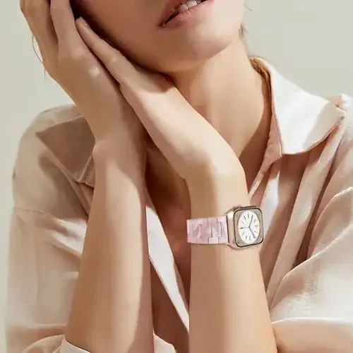 V.R.HOPE Ayollar uchun Apple Watch Band bilan mos keladigan qatron soat tasmasi 42mm 44mm 45mm46mm49mm Starlight moda yengil bilaguzuk iWatch Series Ultra3/11/10/9/8/7/6/5/4/3/2/1/SE3 uchun (pushti gul naqshli) - 6