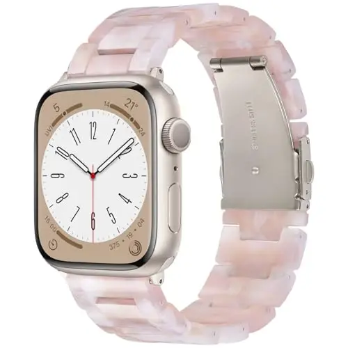 V.R.HOPE Ayollar uchun Apple Watch Band bilan mos keladigan qatron soat tasmasi 42mm 44mm 45mm46mm49mm Starlight moda yengil bilaguzuk iWatch Series Ultra3/11/10/9/8/7/6/5/4/3/2/1/SE3 uchun (pushti gul naqshli) 