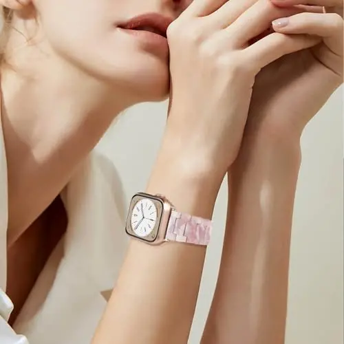 V.R.HOPE Ayollar uchun Apple Watch Band bilan mos keladigan qatron soat tasmasi 42mm 44mm 45mm46mm49mm Starlight moda yengil bilaguzuk iWatch Series Ultra3/11/10/9/8/7/6/5/4/3/2/1/SE3 uchun (pushti gul naqshli) - 5