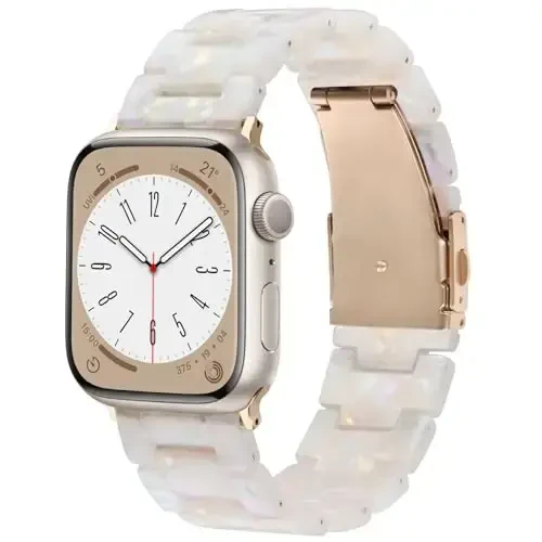 V.R.HOPE Ayollar uchun Apple Watch Band bilan mos keladigan smola bilaguzuk 44mm 42mm 45mm 46mm 49mm pushti tilla moda engil bilaguzuk iWatch Series Ultra3/11/10/9/8/7/6/5/4/3/2/1/SE3 uchun (Fluoresan oq) - 1