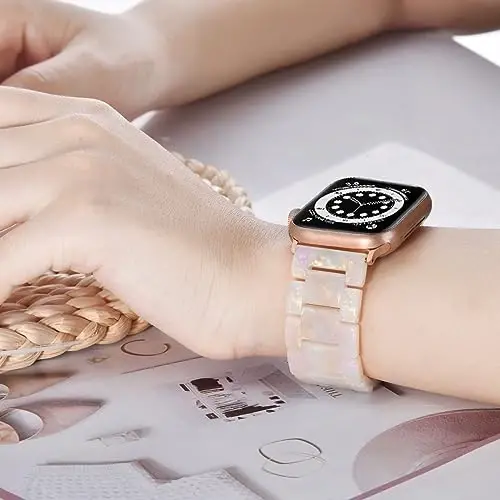 V.R.HOPE Ayollar uchun Apple Watch Band bilan mos keladigan smola bilaguzuk 44mm 42mm 45mm 46mm 49mm pushti tilla moda engil bilaguzuk iWatch Series Ultra3/11/10/9/8/7/6/5/4/3/2/1/SE3 uchun (Fluoresan oq) - 2