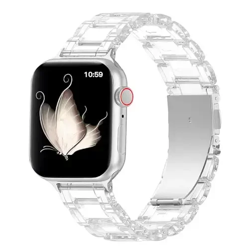 V.R.HOPE Ayollar uchun Apple Watch Band bilan mos keladigan smola soat tasmasi 38 mm 40 mm 41 mm 42 mm moda engil bilaguzuk iWatch Series 11/10/9/8/7/6/5/4/3/2/1/SE3 uchun (Shaffof) - V.R.HOPE
