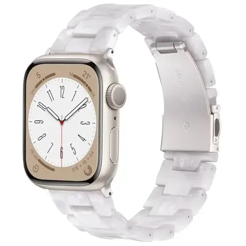 V.R.HOPE Ayollar uchun Apple Watch Band bilan mos keladigan smola soat tasmasi 38mm 40mm 41mm 42mm Starlight moda engil bilaguzuk iWatch Series 11/10/9/8/7/6/5/4/3/2/1/SE3 uchun (Pearl white Starlight) 