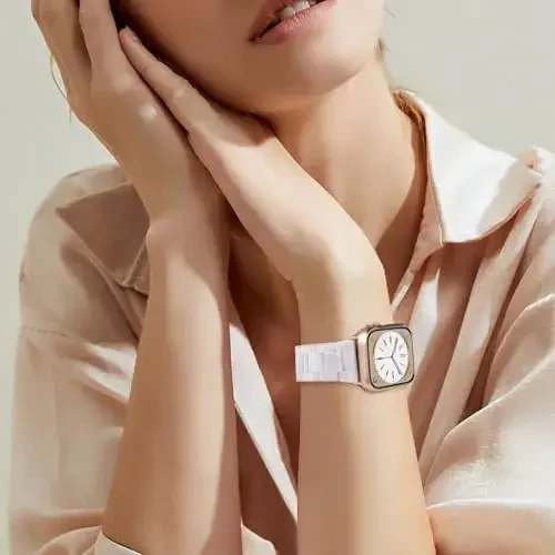 V.R.HOPE Ayollar uchun Apple Watch Band bilan mos keladigan smola soat tasmasi 38mm 40mm 41mm 42mm Starlight moda engil bilaguzuk iWatch Series 11/10/9/8/7/6/5/4/3/2/1/SE3 uchun (Pearl white Starlight) - 6