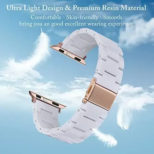 V.R.HOPE Ayollar uchun Apple Watch Band bilan mos keladigan smola soat tasmasi 38mm 40mm 41mm 42mm toshbaqa moda engil bilaguzuk iWatch Series 11/10/9/8/7/6/5/4/3/2/1/SE3(Oq) uchun tasma - 2