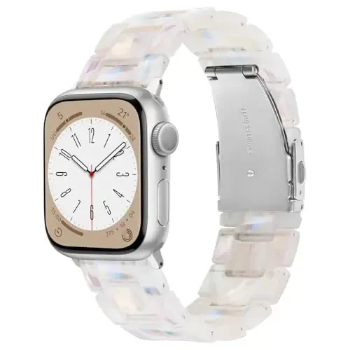 V.R.HOPE Ayollar uchun Apple Watch Band bilan mos keladigan smola soat tasmasi 42mm 44mm 45mm 46mm49mm Toshbaqa moda yengil bilaguzuk iWatch Series Ultra3/11/10/9/8/7/6/5/4/3/2/1/SE3 uchun (kremli kumush) - 1