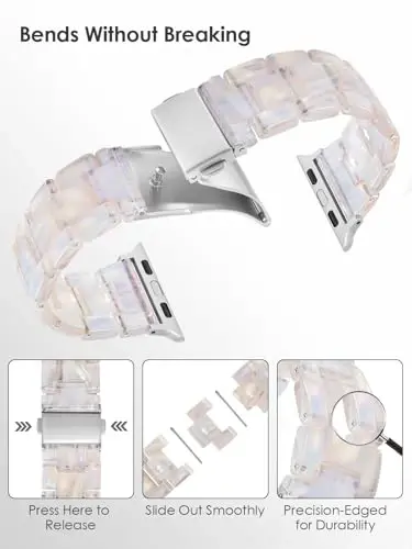 V.R.HOPE Ayollar uchun Apple Watch Band bilan mos keladigan smola soat tasmasi 42mm 44mm 45mm 46mm49mm Toshbaqa moda yengil bilaguzuk iWatch Series Ultra3/11/10/9/8/7/6/5/4/3/2/1/SE3 uchun (kremli kumush) - 3
