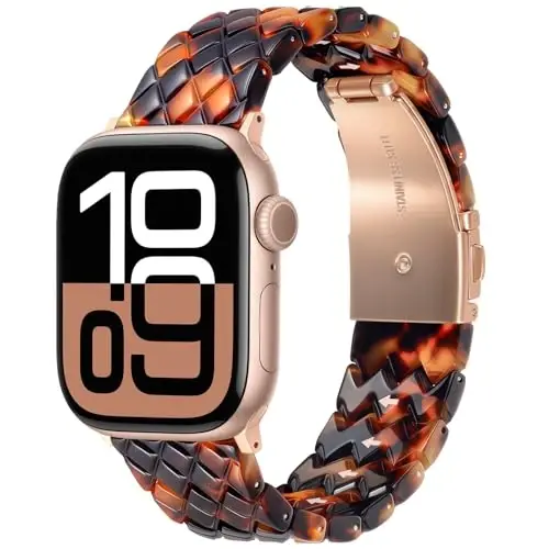 V.R.HOPE Resin Band for Women Compatible with Apple Watch 42mm 44mm 45mm 46mm 49mm Fashion Python-Pattern Sport Strap for iWatch Series Ultra3/11/10/9/8/7/6/5/4/3/2/1/SE (Tortoiseshell) 