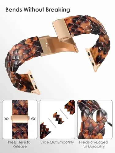 V.R.HOPE Resin Band for Women Compatible with Apple Watch 42mm 44mm 45mm 46mm 49mm Fashion Python-Pattern Sport Strap for iWatch Series Ultra3/11/10/9/8/7/6/5/4/3/2/1/SE (Tortoiseshell) - 3