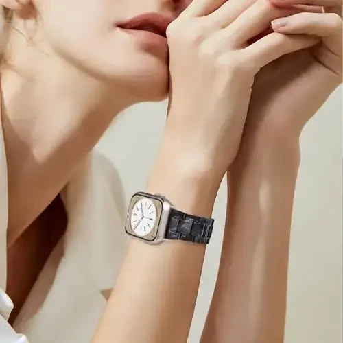 V.R.HOPE Resin Watch Band Compatible with Apple Watch Band for Women 38mm 40mm 41mm 42mm Starlight Fashion Lightweight Bracelet Strap for iWatch Series 11/10/9/8/7/6/5/4/3/2/1/SE3(Marble Black) - 5