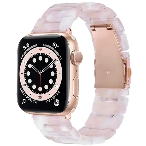 V.R.HOPE Resin Watch Band Compatible with Apple Watch Band for Women 42mm 44mm 45mm 46mm49mm Tortoise Fashion Lightweight Bracelet Strap for iWatch Series Ultra3/11/10/9/8/7/6/5/4/3/2/1/SE3 (Floral Pink) 